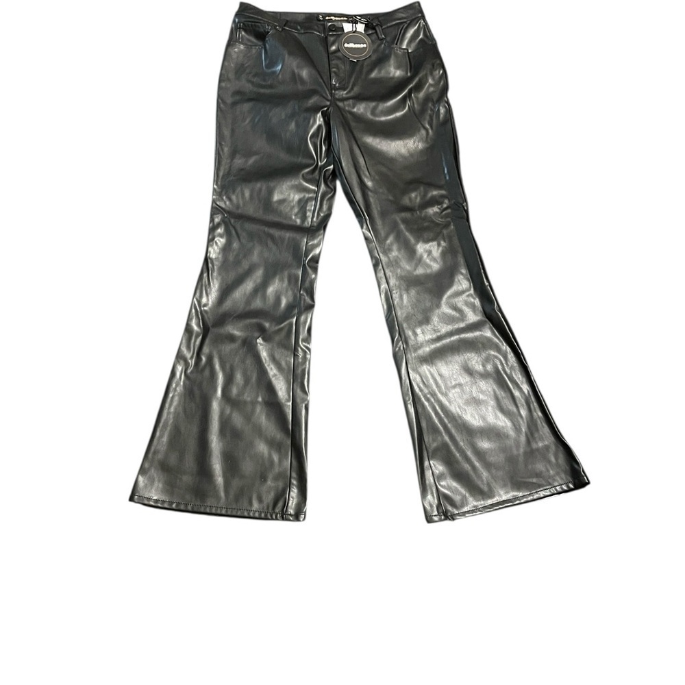 NWT Dollhouse High Rise Flare Black Polyurethane Pants Size 13/14